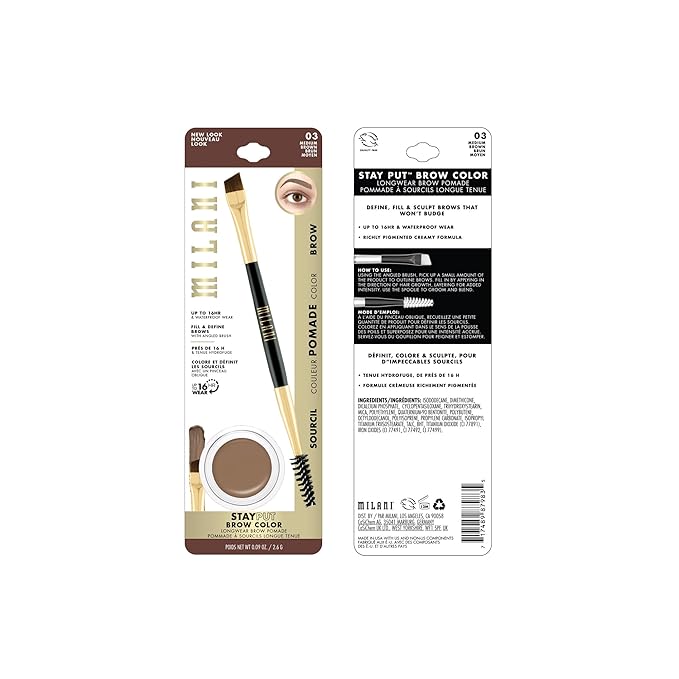 Milani Stay Put Brow Color - Medium Brown (0.09 Ounce) Vegan, Cruelty-Free Eyebrow Color that Fills and Shapes Brows…-Velvo Beauty