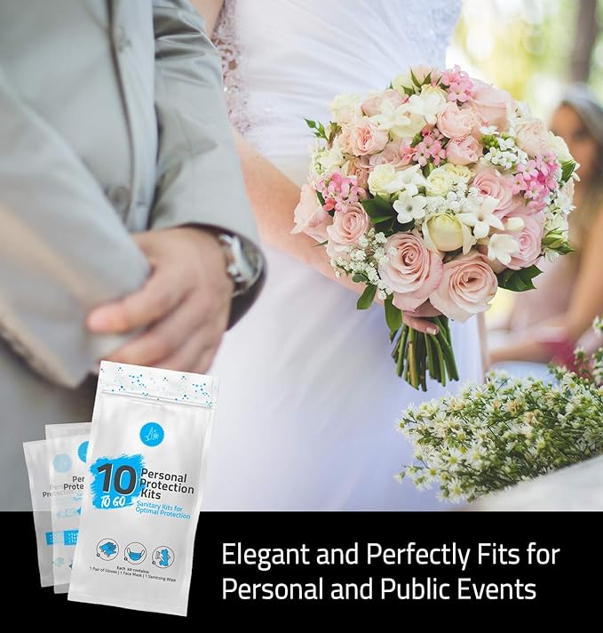 All-in-One Personal Protection Kits to GO - 10 Pack - With Plastic Gloves, Hand Cleansing Wipes, Disposable Face Mask-Velvo Beauty
