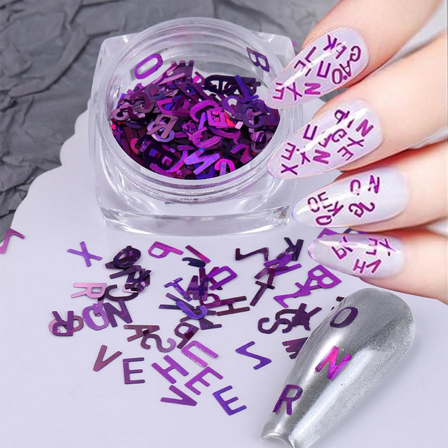 3 Colors Nail Art Glitters & Sequins - Black & Purple Letter Shaped Nail Sticker for Women's Manicure DIY-Velvo Beauty