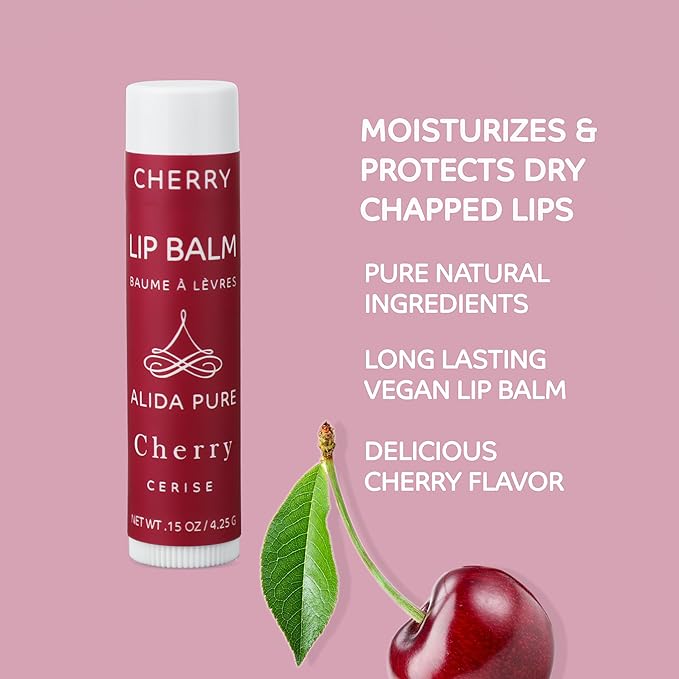 Cherry Lip Balm Collection, Vegan Lip Balm Set, Beeswax Free, with Avocado Oil, Organic Jojoba Oil, and Vitamin E, Natural Moisturizer for Dry, Chapped Lips, 3 Tube Set-Velvo Beauty