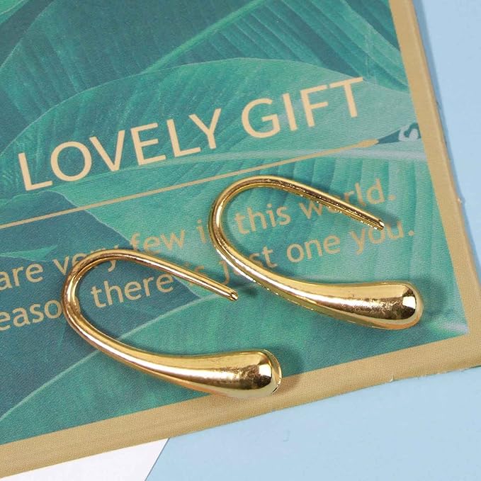 Water Tear Drop Earrings Abstract Droplet Hoop Earrings Gold Hook Threader Earrings Minimalist Drop Dangle Earrings Jewelry for Women and Girls Gifts-Velvo Beauty