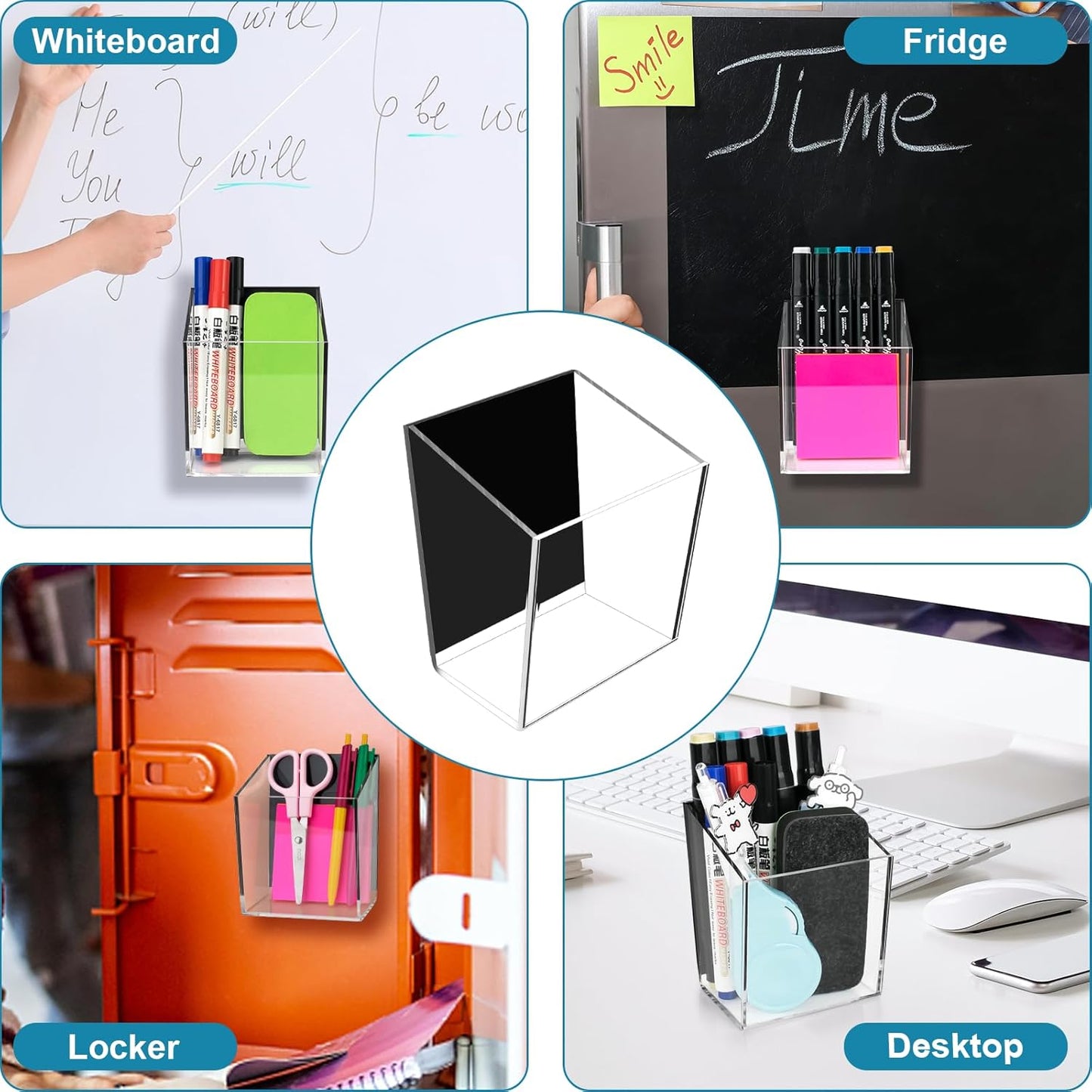 Magnetic Pen Holder, Acrylic Dry Erase Marker Holder, Large Capacity Pencil Holder for Whiteboards, Fridge, Lockers Office School Supplies (Clear & 1 Compartments)-Velvo Beauty