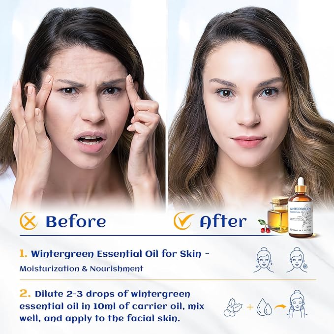 HIQILI Wintergreen Essential Oil,100% Pure Natural,for Diffuser-Inhalation Therapy - 3.38 Fl Oz-Velvo Beauty