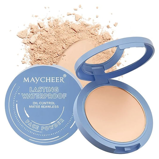 Maycheer Face Powder - Maycheer Lasting Waterproof Pressed Powder Compact, Oil Absorbing Pressed Powders Compact for Face, Available in 3 Different Shades (03# DARK COMPLEXION, One size)-Velvo Beauty
