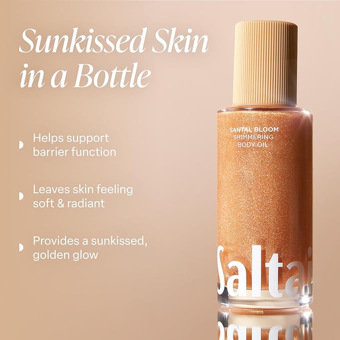 Saltair Shimmering Body Oil - Santal Bloom Scented Dry Oil Moisturizer with Light-Reflecting Pearl Pigments. Moisturizing Glow for All Skin Types - 4 Fl Oz-Velvo Beauty