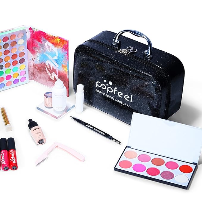 All in One Makeup Bundle with Makeup and Reusable Waterproof Case, Ultimate Color Combination Eye Shadow Palette, Photo Finish Foundation, Lipstick Set, Multi-Use Concealer etc, Makeup Gift Set-Velvo Beauty