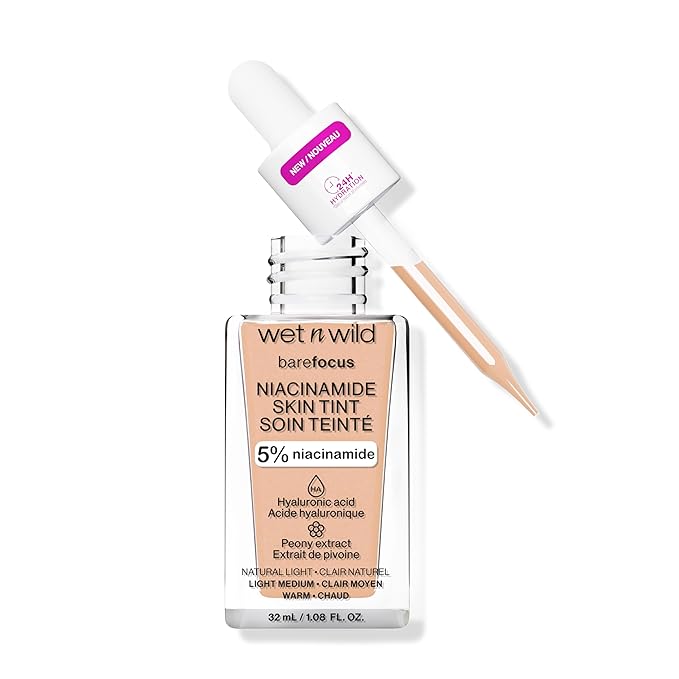 wet n wild Bare Focus Skin Tint, 5% Niacinamide Enriched, Buildable Sheer Lightweight Coverage, Natural Radiant Finish, Hyaluronic & Vitamin Hydration Boost, Cruelty-Free & Vegan - Light-Velvo Beauty