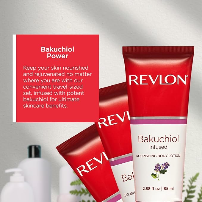 REVLON Get Carried Away Trio Nourishing Travel Set, Bakuchiol Infused, Nourishing Body Wash, Body Lotion, Exfoliating Body Scrub, 3 Count (2.88 fl oz)-Velvo Beauty