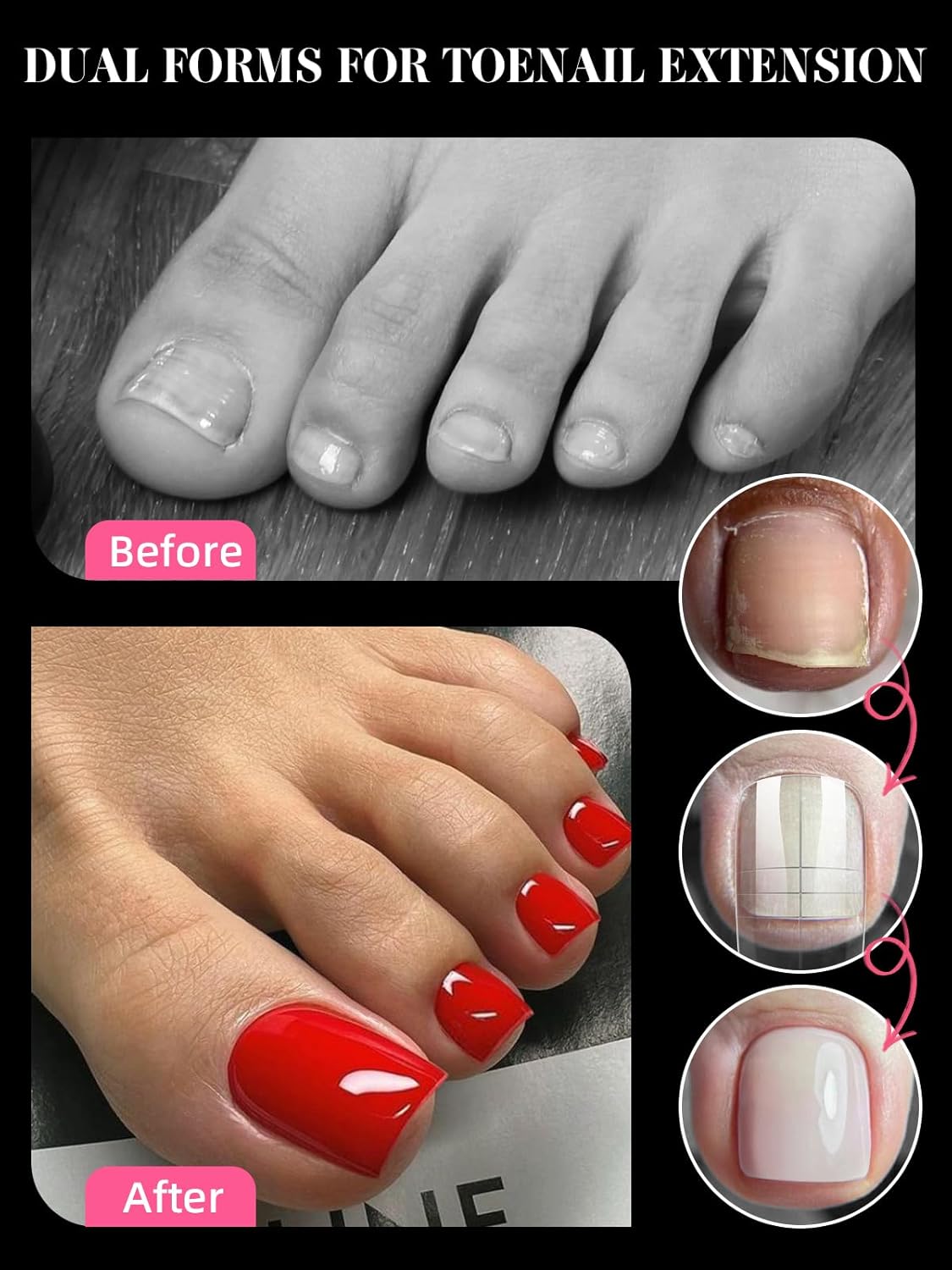 EBANKU Toe Dual Forms for Poly Gel, 150PCS French Nail Forms for Toes, Clear Poly Gel Toenails Molds for DIY Pedi Toenail Extension Kit for Salon-Quality Manicures at Home, 15 Sizes-Velvo Beauty