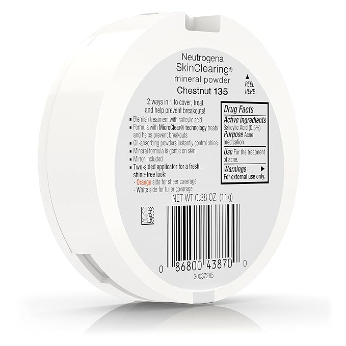 Neutrogena SkinClearing Mineral Acne-Concealing Pressed Powder Compact, Shine-Free & Oil-Absorbing Makeup with Salicylic Acid to Cover, Treat, & Prevent Breakouts, Chestnut 135,.38 oz-Velvo Beauty