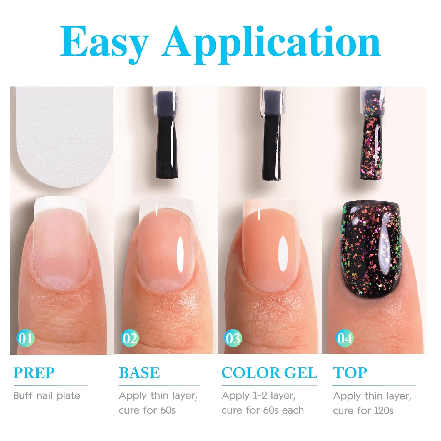 Double Rhythm 15ML No Wipe Gel Top Coat Base Coat Iridescent Glitter Shimmer 2 in 1 Nail Polish Soak Off Manicure DIY Home Salon (Silver Top Coat)-Velvo Beauty