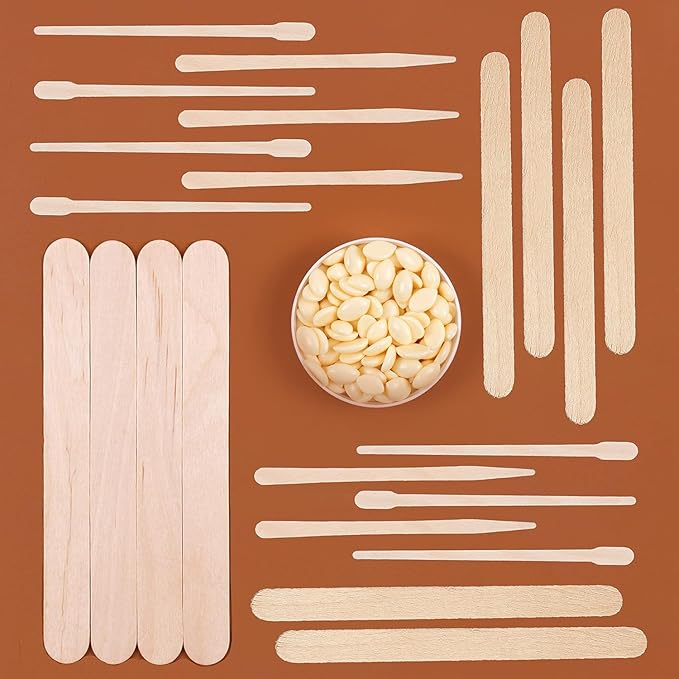 Mibly 4 Style 350 Pcs Assorted Wooden Wax Sticks for Body Legs Face and Small Medium Large Sizes Eyebrow Waxing Applicator Spatulas for Hair Removal or Wood Craft Sticks-Velvo Beauty