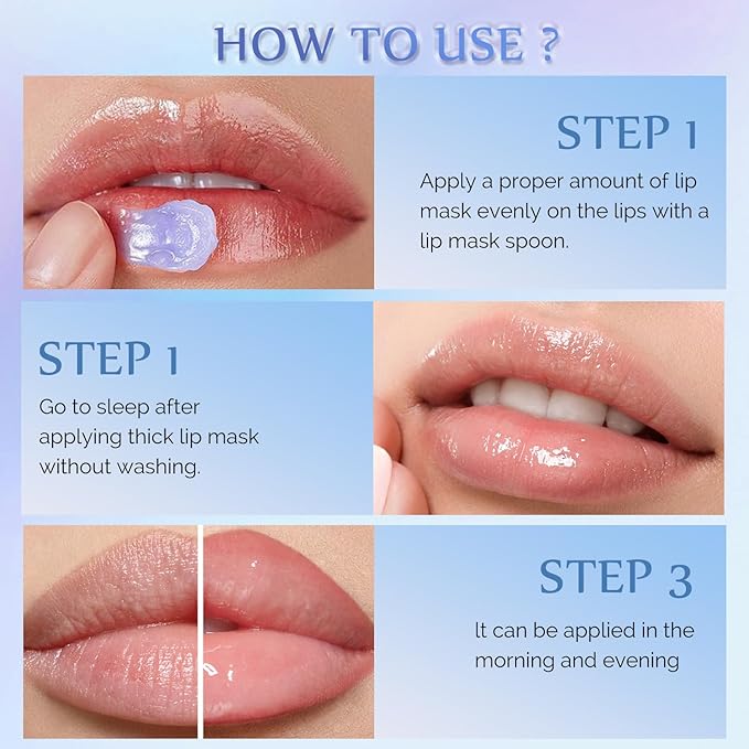 Moisture Collagen Booster Lip Sleeping Mask Sheet, Nourishing, Plumping and Hydrating Lip Balm, Blueberry Lip Mask, Day and Night Repair Lip Balm for Improves Dryness and Cracked (Blueberry)-Velvo Beauty