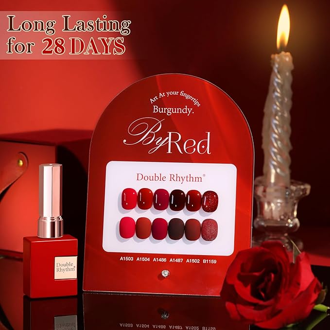 Double Rhythm 6 Pcs 15 ML Gel Polish Set Same Color Same Bottle Soak Off Gel Polish Kit Nail Art Manicure Salon DIY at Home for Women (Glitter Burgundy Dark Cherry Red Maroon-T6-7)-Velvo Beauty