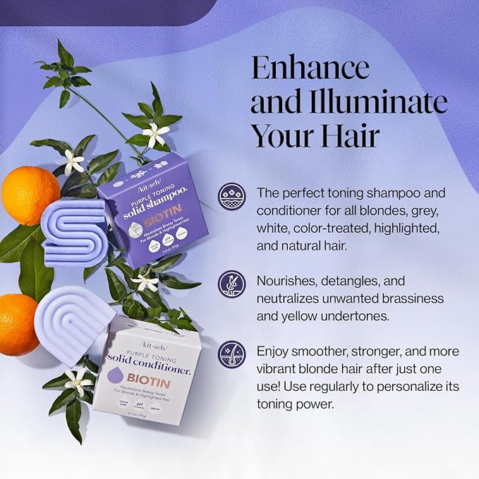 Kitsch Toning Purple Shampoo & Conditioner Bar Set For Blondes & Color Treated Hair - With Biotin for Strengthening & Neutralizing Brassy Tones - Vegan, Silicone & Sulfate Free - Made in USA-Velvo Beauty