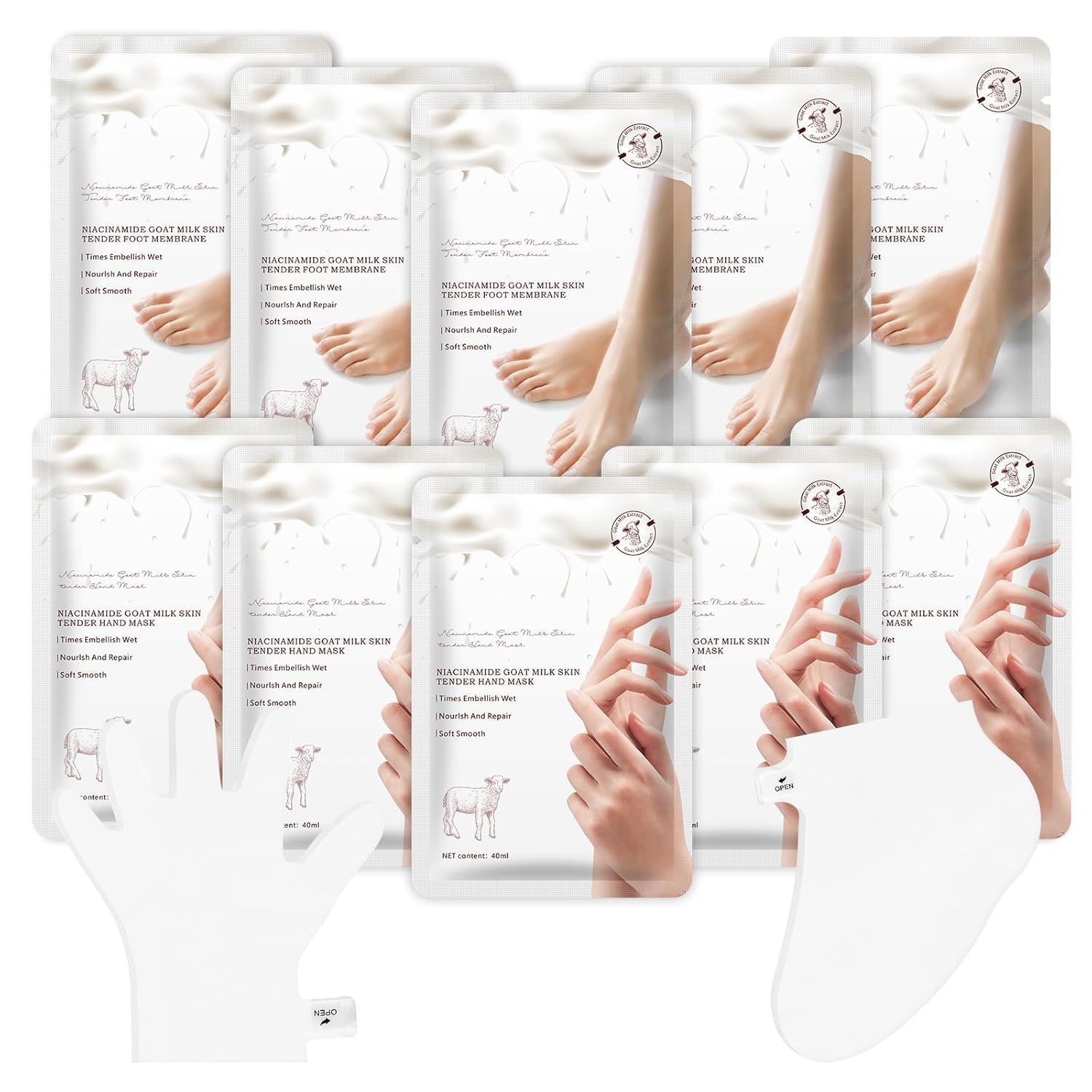 Hydrating Hand Foot Masks Set for Women Men,5 Pack Glove Mask for Dry Hand & 5 Pack Socks Mask for Dry Cracked Feet（Milk）-Velvo Beauty