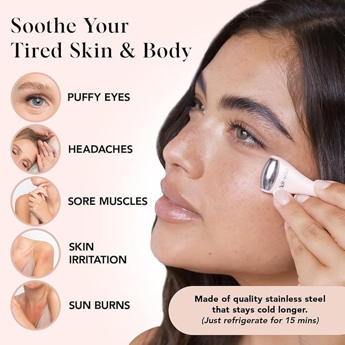 Kitsch Mini Facial Roller & Ice Face Roller Skin Care Tool Set for Women - Face Massager for Puffy Eyes, Cold Therapy, Lymphatic Drainage Massager, Self Care Gifts for Women & Men - Blush-Velvo Beauty