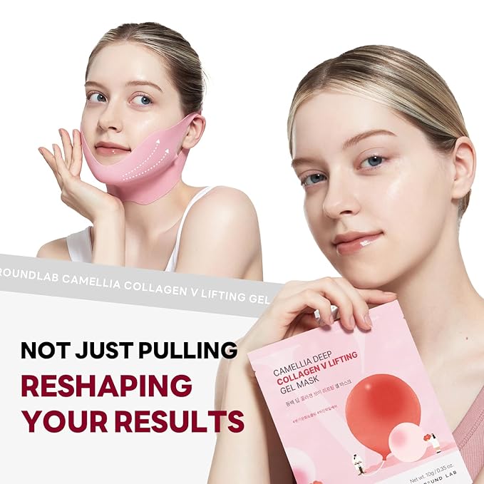 ROUND LAB Camellia Deep Collagen V Lifting Gel Mask 14EA | Double-chin Mask, Instant Cooling & Depuffing, Face Toning Belt, Collagen V-line, Improves Sagging Skin, Lifting & Firming 10g/0.35oz-Velvo Beauty