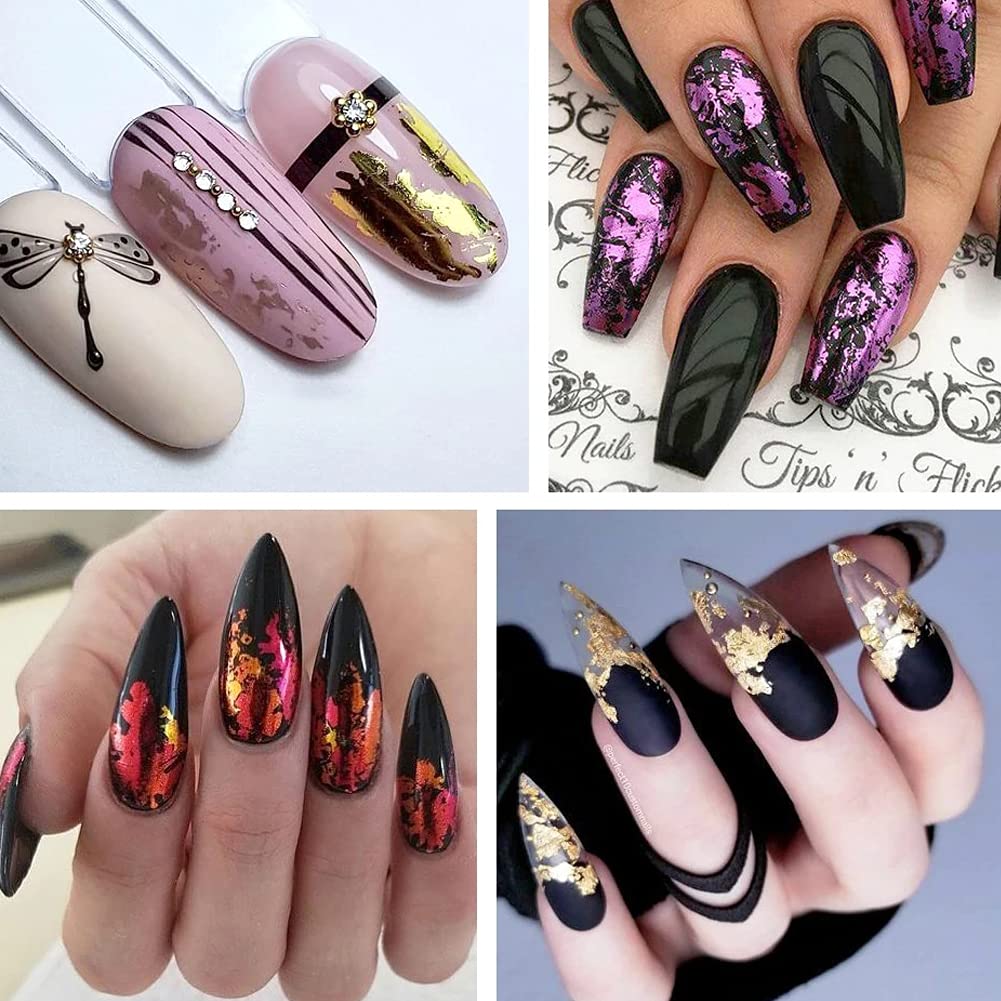 Gold Nail Art Glitter & Sequins Holographic Irregular Foil Sticker 3D Glitter Foil Flakes Decals - 12 Colors-Velvo Beauty