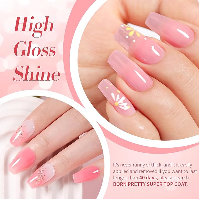 Born Pretty Jelly Gel Nail Polish Sheer Pink Gel Nail Polish Crystal Transparent Milky Gel Polish Kit Nail Art Varnish Collection Gift Set 7ML 6PCS-Velvo Beauty