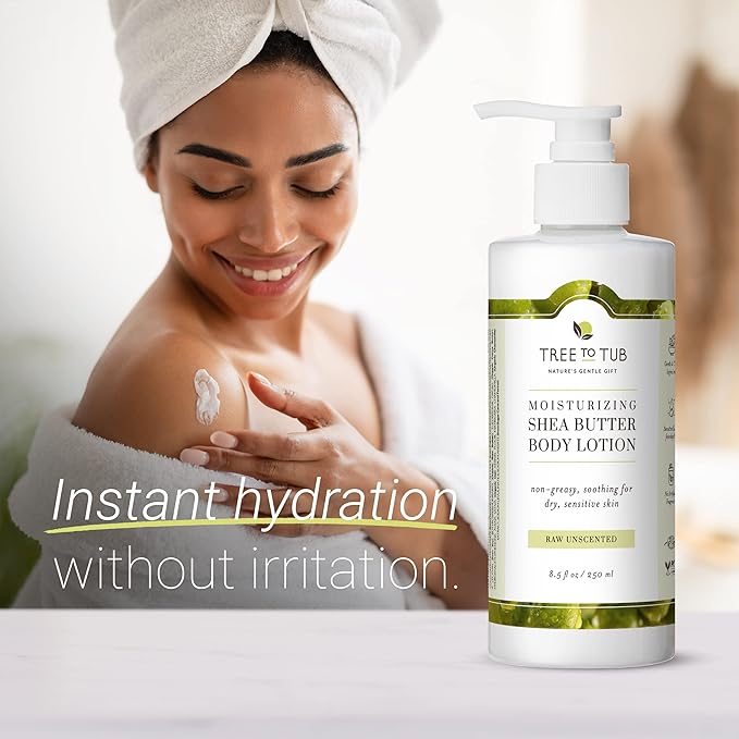 Tree to Tub Unscented Shea Butter Body Lotion for Dry Skin - Fragrance Free Lotion,Vegan Body Moisturizer, Good for Sensitive Skin for both Women & Men-Velvo Beauty