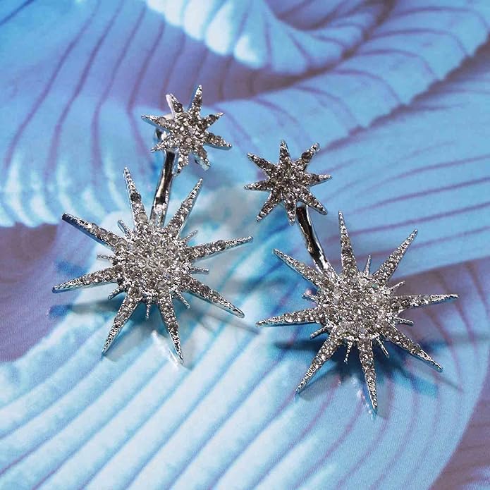 Starburst Jacket Earrings Gold Rhinestone Sun Earrings Front Back Studs Earrings Boho Celestial Earrings Jewelry for Women and Girls Gifts-Velvo Beauty