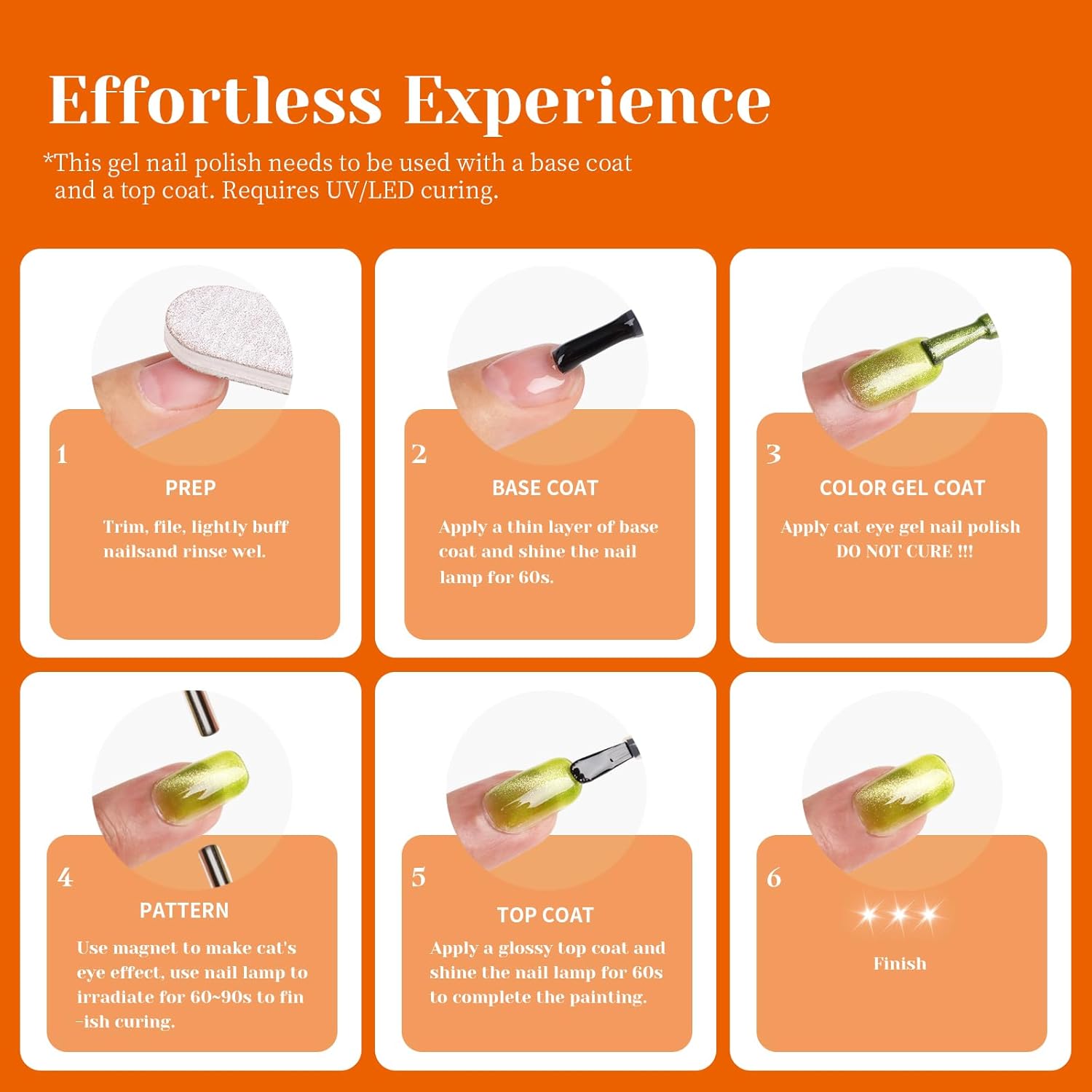 Orange Cat Eye Gel Nail Polish - Perfect for DIY at Home & Ideal Gift for Nail Art Lovers!-Velvo Beauty