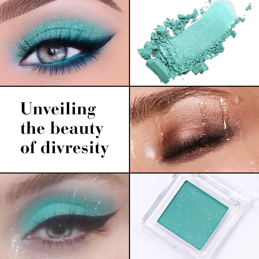 Shimmer Single Eye Shadow Palette Makeup, Mint Green Shimmer Monochrome Eyeshadow Halloween Birthday Party Wear For Green Blue Eye, Pigmented Waterproof Sombras Para Ojos-Velvo Beauty