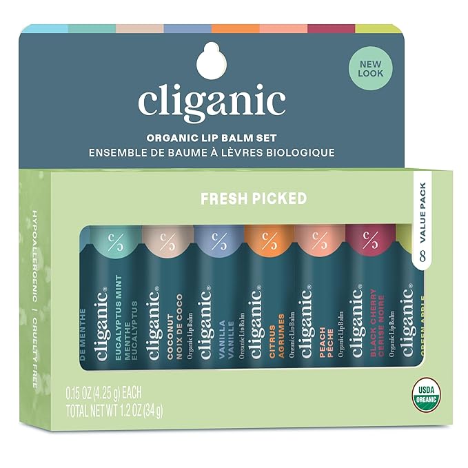 Cliganic Organic Lip Balm Set (Fresh Picked, 8 Flavors) - 100% Natural Moisturizer for Cracked & Dry Lips-Velvo Beauty