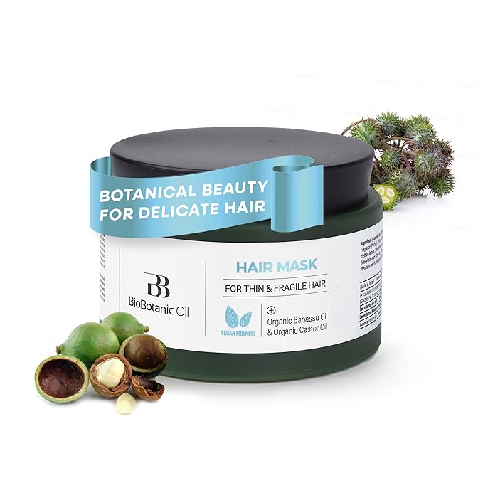 Bio Botanic Oil Hair Mask for Thin, Sparse & Brittle Hair | Strengthens & Restores | Organic Castor & Babassu Oils | SLS-Free, Paraben-Free, Deeply Hydrating & Softening | 250ml-Velvo Beauty