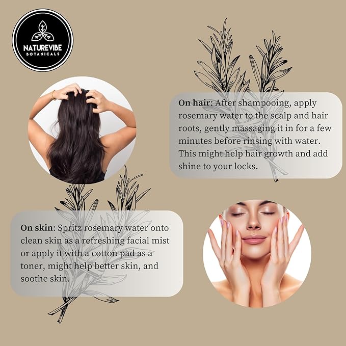 Naturevibe Botanicals Rosemary Water 32 Ounces | 100% Pure and Natural | Great for Skin Care and Hair Care-Velvo Beauty