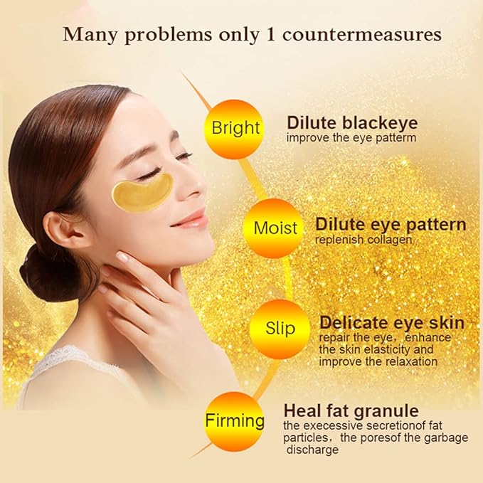 24K Gold Crystal Collagen Under Eye Mask, Anti Aging Hyaluronic Acid Under Eye Patches for Moisturizing & Reducing Dark Circles (15 Pairs)-Velvo Beauty