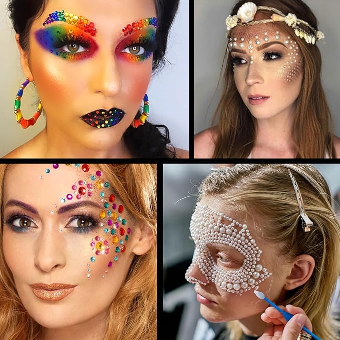 Flat Back Rhinestone+Half Round Pearl Kits Colorful Rhinestones+White Pearls with Picker Pencil and Tweezer for Home DIY and Professional Use-Velvo Beauty