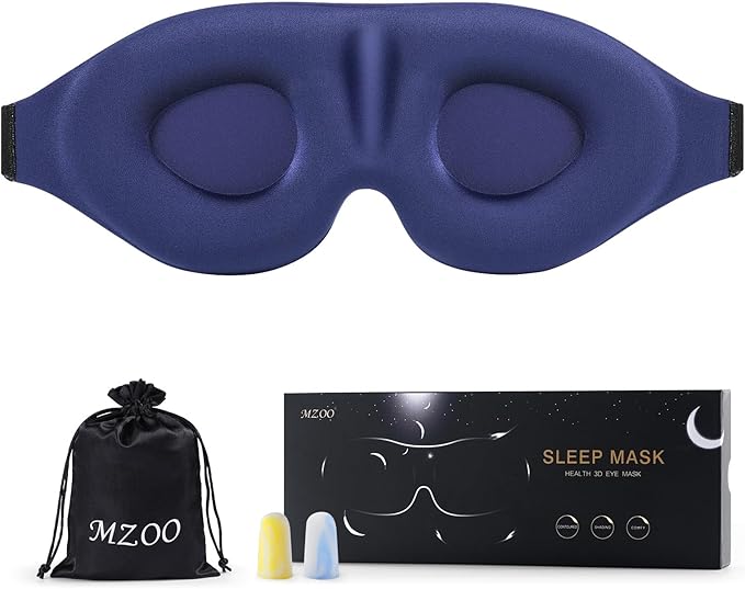 MZOO Luxury Sleep Eye Mask for Side Sleeper Men Women, Zero Eye Pressure 3D Sleeping Mask, Light Blocking Patented Design Night Blindfold, Soft Eye Shade Cover for Travel, Blue-Velvo Beauty