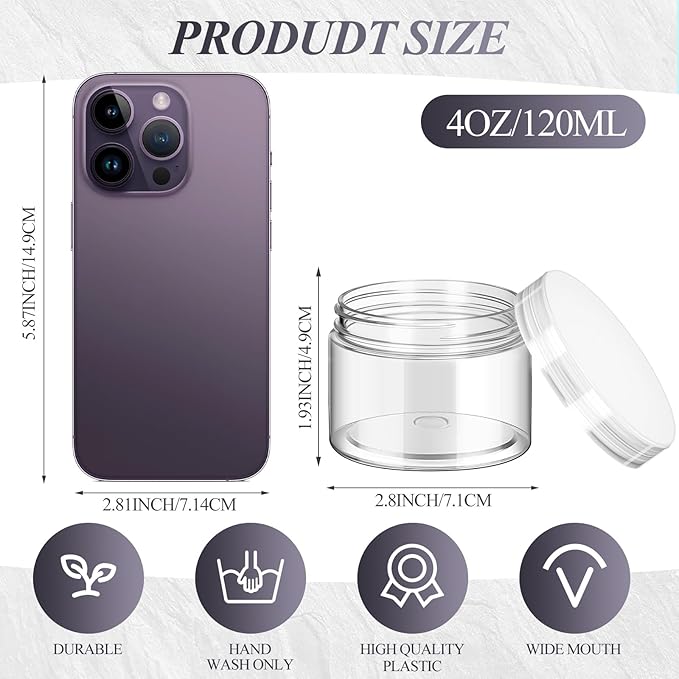 SATINIOR 24 Pieces Empty Clear Plastic Jars with Lids Round Storage Containers Wide-Mouth for Beauty Product Cosmetic Cream Lotion Liquid Butter Craft and Food (Transparent Lid, 4 oz)-Velvo Beauty