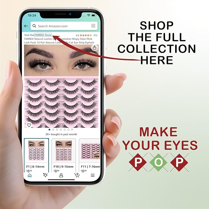 FARRED Natural Lashes Short Eyelashes Wispy False Mink Lash Pack 14 Pair Fluffy Cat Eye Strip Eyelash that Looks Like Extensions Small Fake Lashes for MUA and Beginners Daily Makeup (F14 | 8-15mm)-Velvo Beauty