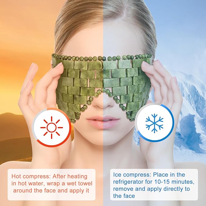 Jade Eye Mask, 2Pcs Large Facial Cooling Mask with 100% Real Jade for Hot & Cold Therapy,Green Jade Facial Eyes Sleeping Mask Relief Eye Cover by LazyGa-Velvo Beauty