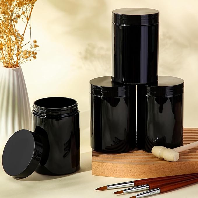 SATINIOR 24 Pieces Empty Clear Plastic Jars with Lids Round Storage Containers Wide Mouth for Beauty Product Cosmetic Cream Lotion Liquid Butter Craft and Food(Black,16 oz)-Velvo Beauty