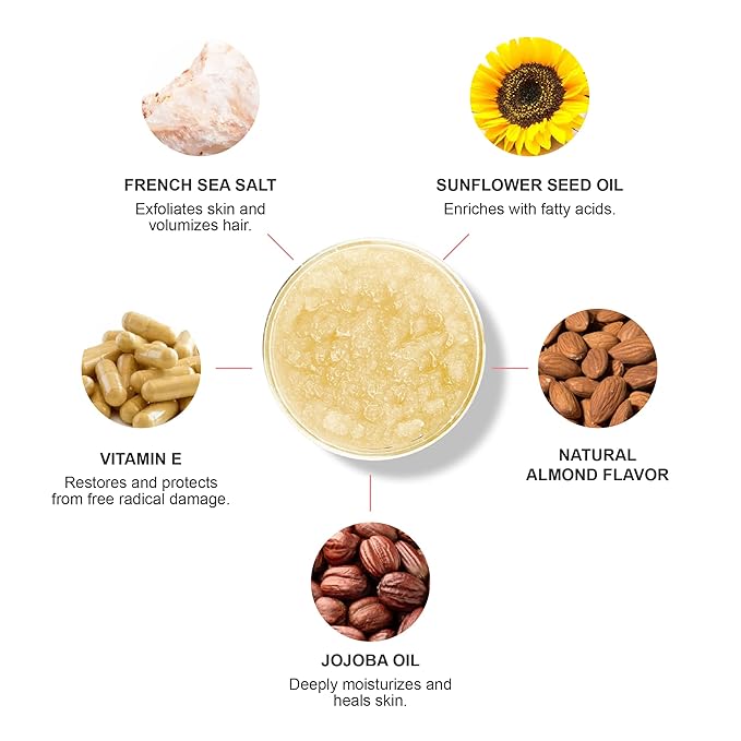 100% PURE Honey Almond Body Scrub Exfoliating Deep Clean with Sea Salts & Nourishing Oils - Natural Deeply Moisturizing Skincare - Vibrant Radiant Skin Restore & Pore Cleanse - Vegan - 10oz-Velvo Beauty