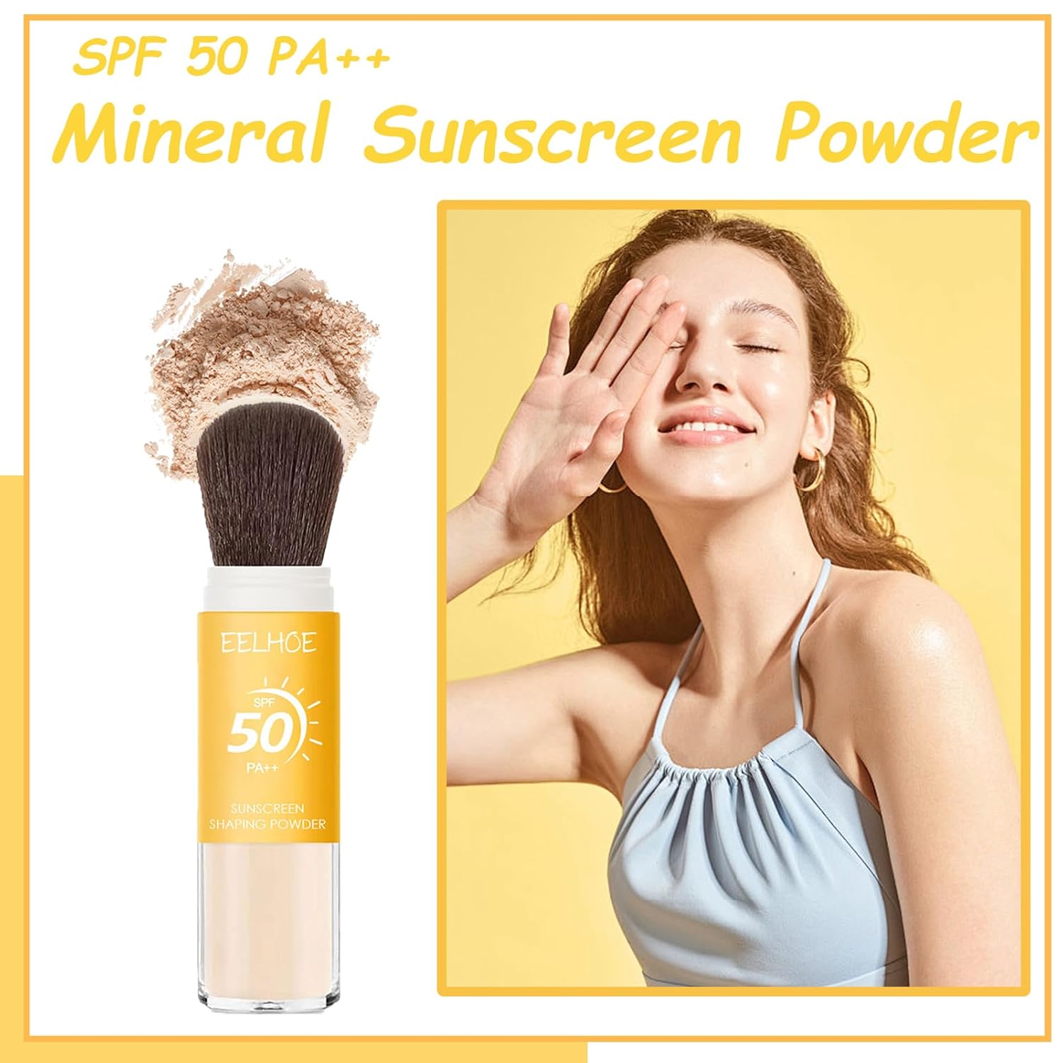 Mineral Sunscreen Setting Powder, SPF 50 PA++ Powder Sunscreen for Face, Oil Control Lightweight Breathable Translucent Concealer Brush Face Powder for All Skin-Velvo Beauty
