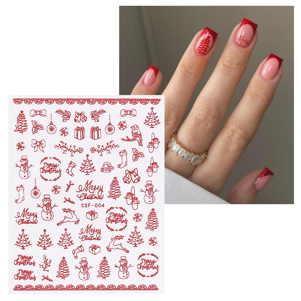 JMEOWIO 9 Sheets Christmas Glitter Nail Art Stickers Decals Self-Adhesive Red Nail Supplies Nail Art Design Decoration Accessories-Velvo Beauty