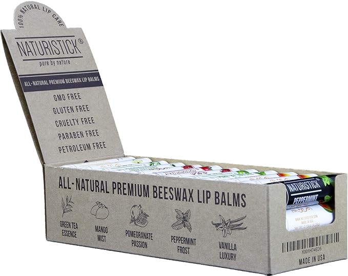 36-Pack Bulk Lip Balm Gift Set by Naturistick. Assorted Scents. 100% Natural Ingredients. Includes Counter Display Box. Best Beeswax Chapstick for Dry, Chapped Lips. Made in USA-Velvo Beauty