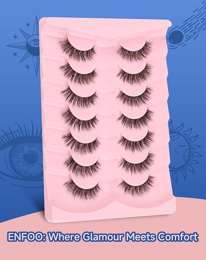 Natural Lashes Natural Look Wispy Eyelashes Flared Strip Eyelash False Eye Lash Soft Eyelashes Pack 7 Pairs 13MM D75-Velvo Beauty