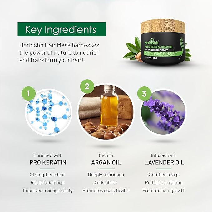 Herbishh Argan Hair Mask-Deep Conditioning & Hydration For Healthier Looking Hair- for very Dry, Weak, Stressed Out Hair, No Sulphates, No Parabens (150 ML)-Velvo Beauty