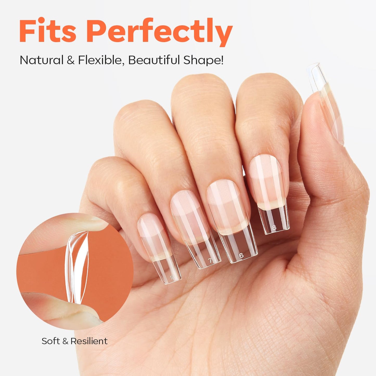 modelones Medium Square Nail Tips, Pre-shaped Soft Gel Tips Fake Nails False Acrylic Clear Full Cover Press on Extension Kit Gel Manicure DIY at Home 216PCS 12Sizes-Velvo Beauty