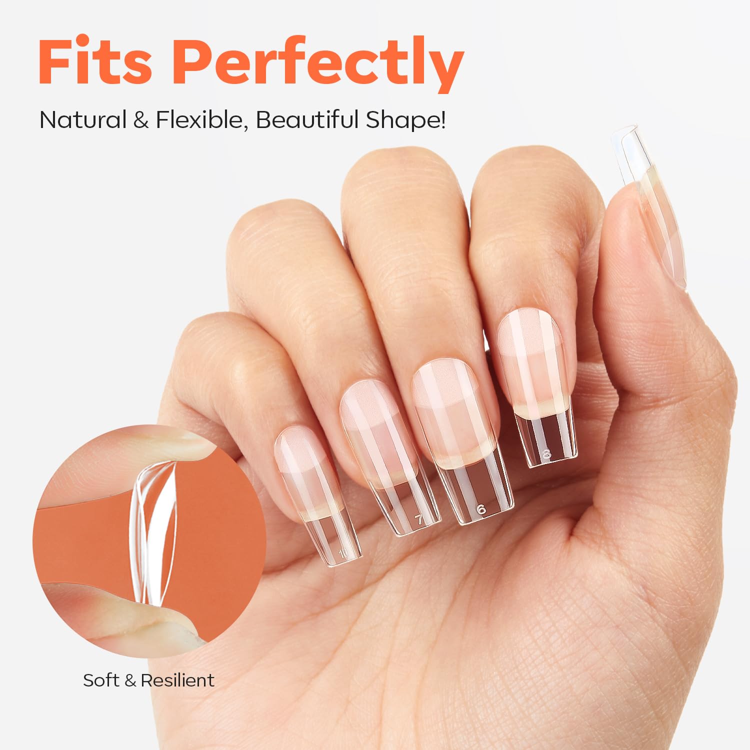 modelones Medium Square Nail Tips, Pre-shaped Soft Gel Tips Fake Nails False Acrylic Clear Full Cover Press on Extension Kit Gel Manicure DIY at Home 216PCS 12Sizes-Velvo Beauty