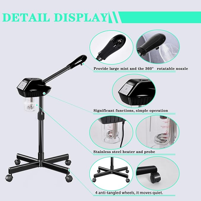 Professional Facial Steamer for Estheticians, Hot Mist & Timer Function, Ozone Facial Steamer on Wheels for Spa Beauty, Home Use-Velvo Beauty