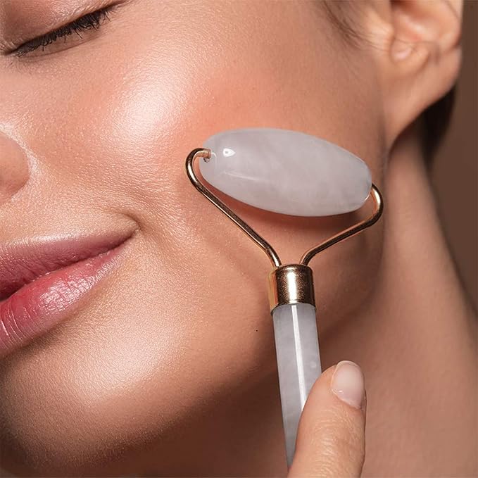 Natural Jade Roller for Face - Aging Wrinkles, Puffiness Facial Skin Massager Treatment Therapy - Premium Jade Stone, by Crystal Lemon (Rose Quartz)-Velvo Beauty