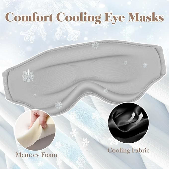 3D Cooling Eye Mask Sleep Mask for Men & Women, 100% Pressure-Free & Light Block-Out Eye Mask for Sleep with Easy Adjustable Strap, Night Eye Cover for Travel, Grey-Velvo Beauty