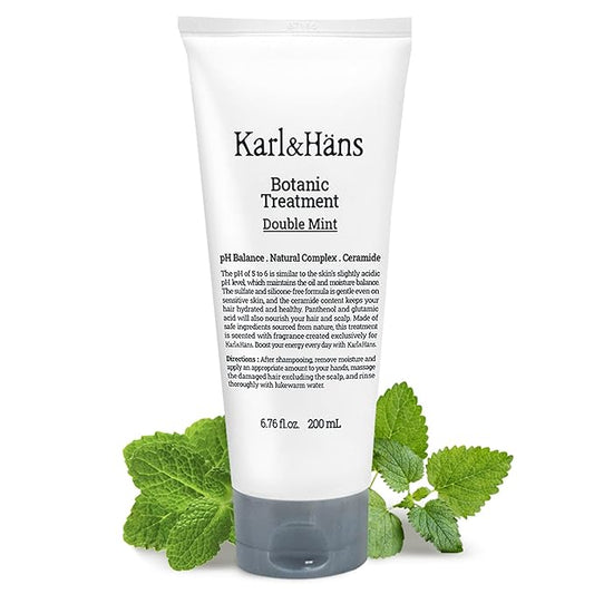 Karl&Hans Botanic Double Mint Conditioner Hair Treatment -Organic, Silicone-Free, Revitalizing Care for Frizzy Hair with Ceramide & Natural Extracts for All Hair Types, 6.76 fl oz-Velvo Beauty